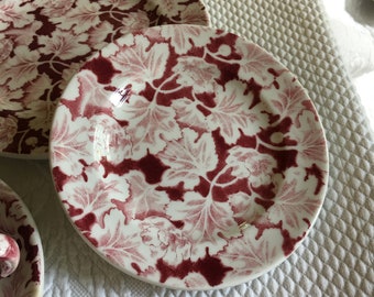 Vintage Mayer China Red Arbor Restaurant Hotel Diner China. 1940s-1960s Grill Plates and Cups, Ceramic Rare Design. Holiday Table Display.
