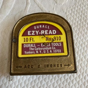 Vintage Durall EZY-READ Measuring Tape. 10 Ft. Plus Two Inches. Eagle Tools. Brass Tape Case.