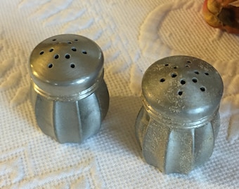 Vintage Pewter Salt and Pepper Shakers. Marked Pewter, Charming Little Individual Set for Elegant or Day to Day Dining.