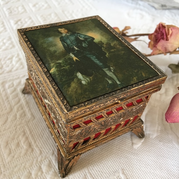 1 Other Red Rose Collectable Vintage Metal Trinket Box Small Black Metal Container