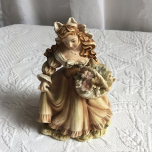 Vintage Lefton German KW3350 Girl with Basket of Flowers Figurine. Hand Painted China Feminine, Charming Lady Figurine.