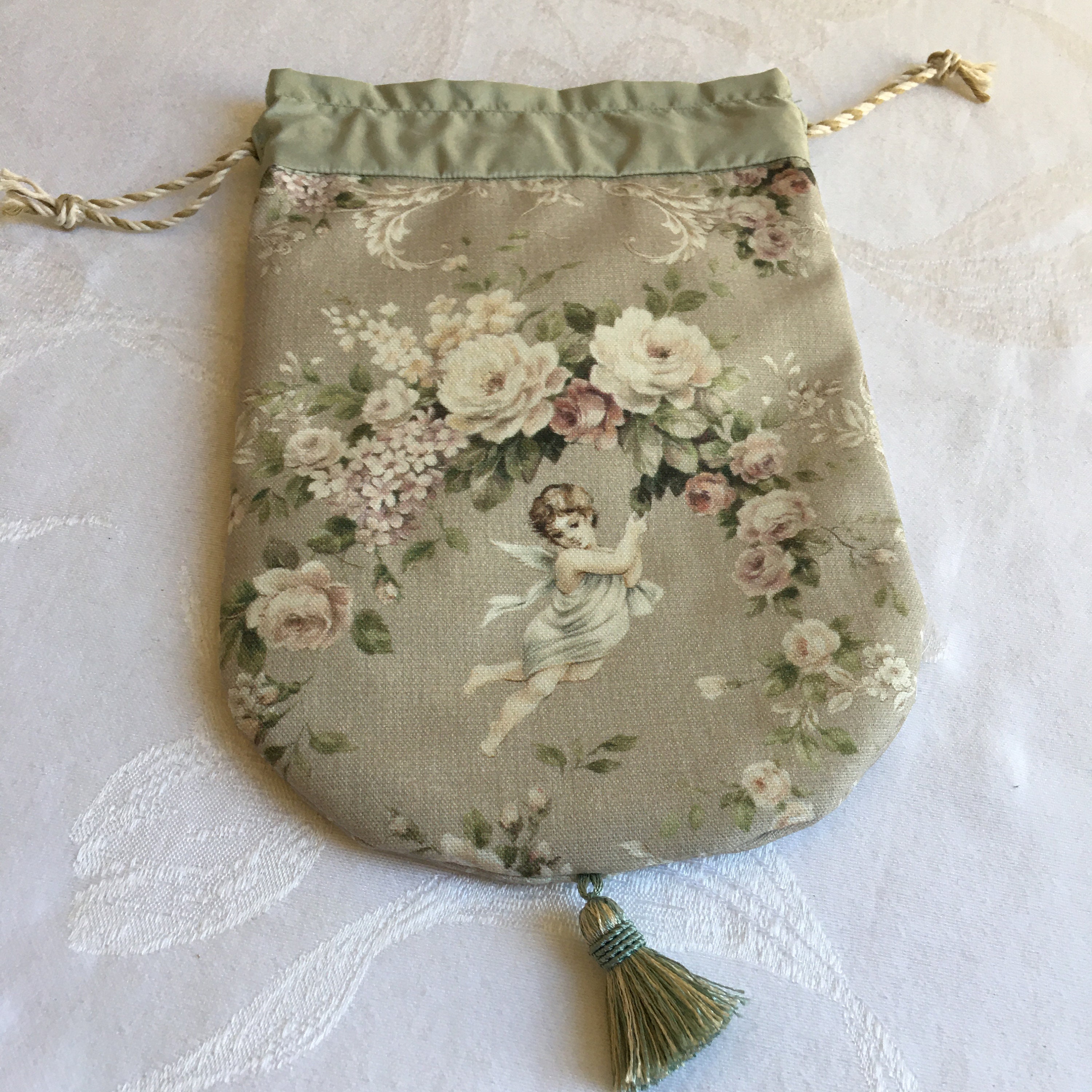 Handmade Cotton and Silk Reticule With Artist Designed Fabric, White ...