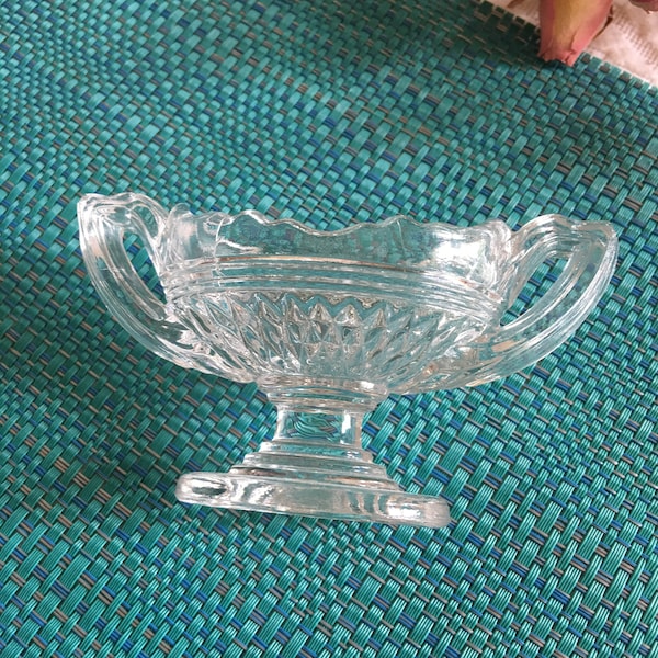 Vintage Pedestal Salt Cellar. Pressed Glass Clear Antique Glass Salt. Serve Candy or Nuts in Pedestal Server.