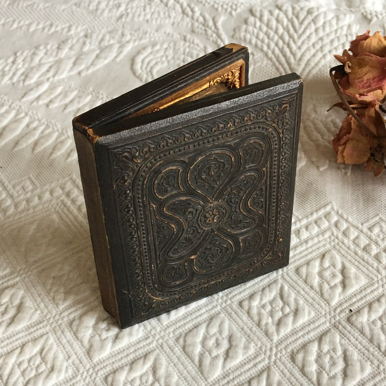 Vintage Book Frame With Tintype Picture. Embossed Leather Case Etsy