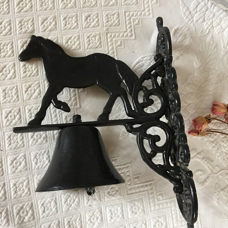 Vintage Black Horse Bell Wall Hanging Black Wrought Iron Etsy