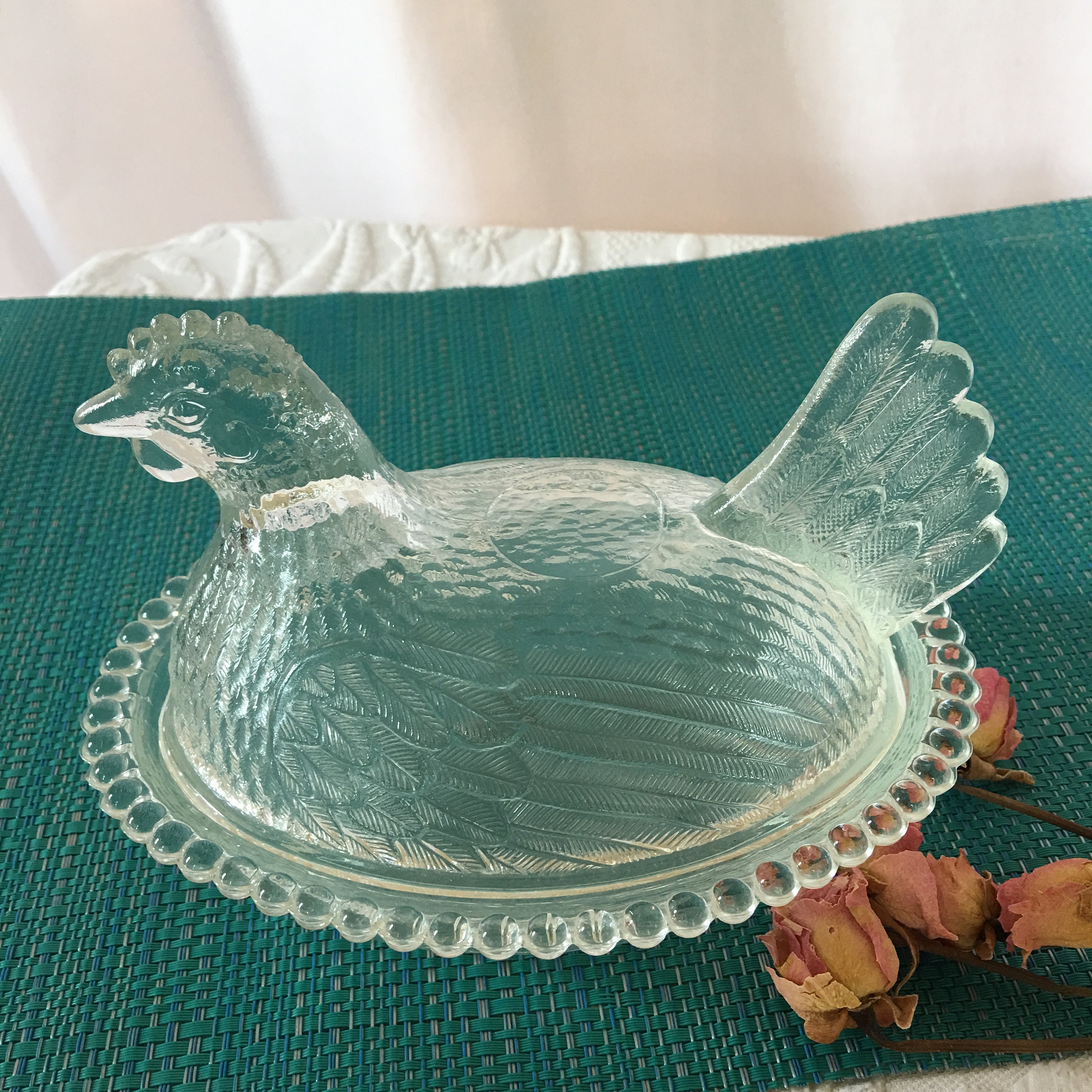 Vintage Clear Glass Hen Dish. Chicken On Nest Lid and Dish. Etsy