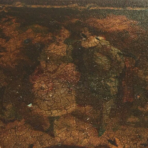 Antique Metal Locking Dresser Box. No Key. Red Painte… Gem