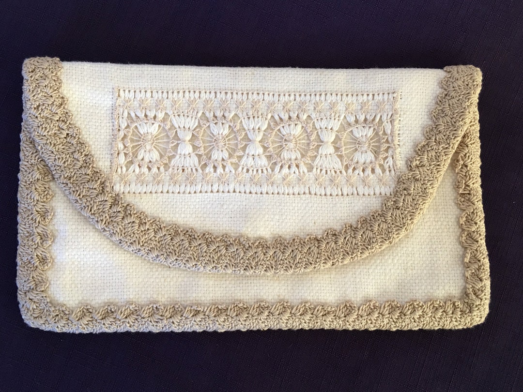 Vintage Cream Clutch Purse With Pulled Thread Design. Cotton Etsy