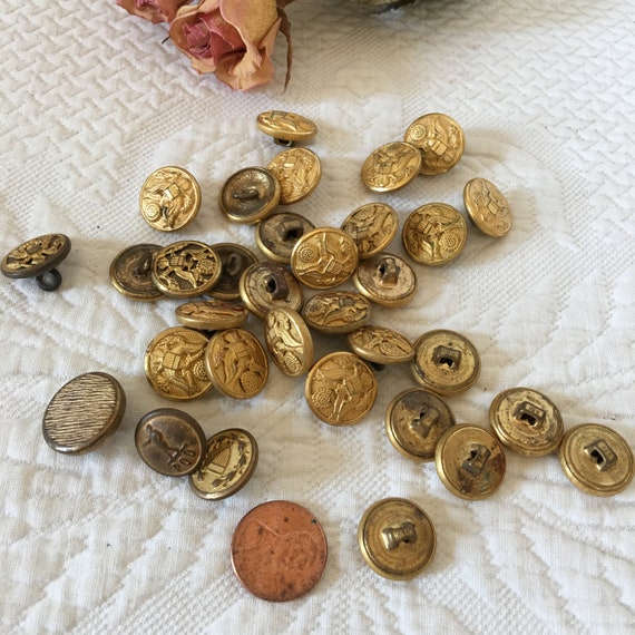 Vintage 33 Military Buttons. Gold Buttons With Eagle Shield Etsy