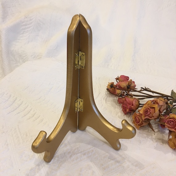 Vintage Wooden Picture Stand. Gold Painted Wood Picture Display