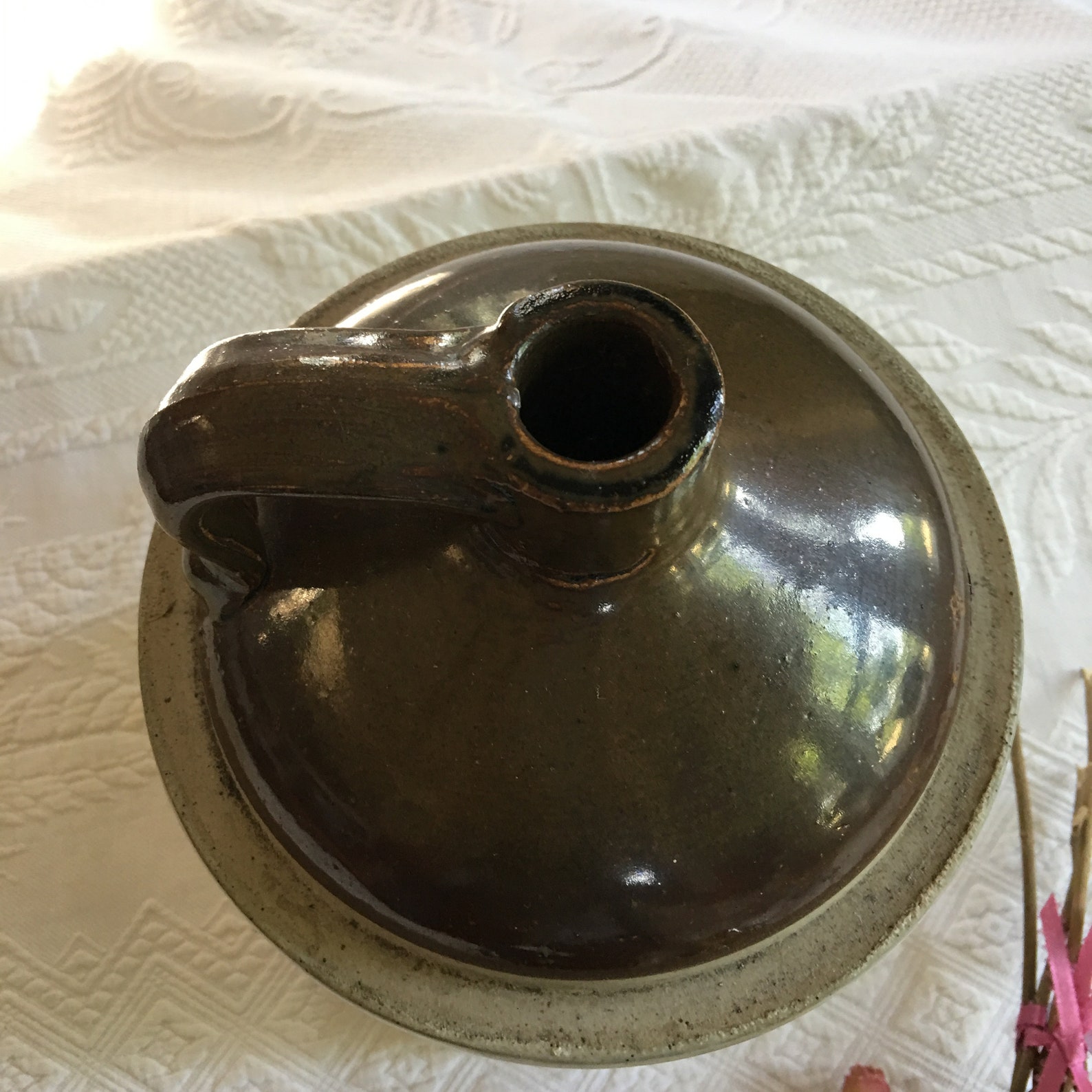 Antique Brown Jug With Handle. Brown and Tan Whiskey Pottery Etsy