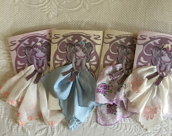 Vintage Handkerchief Greeting Card. Choose Your Card. Lady Angel With Handkerchief Skirt and Hair Ornament.