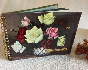 Vintage jaren 1950 Bloemen Foto Album met zwarte pagina's en index pagina. Spiraal gebonden mooie tafel top Display Fotoalbum. Vintage Album.