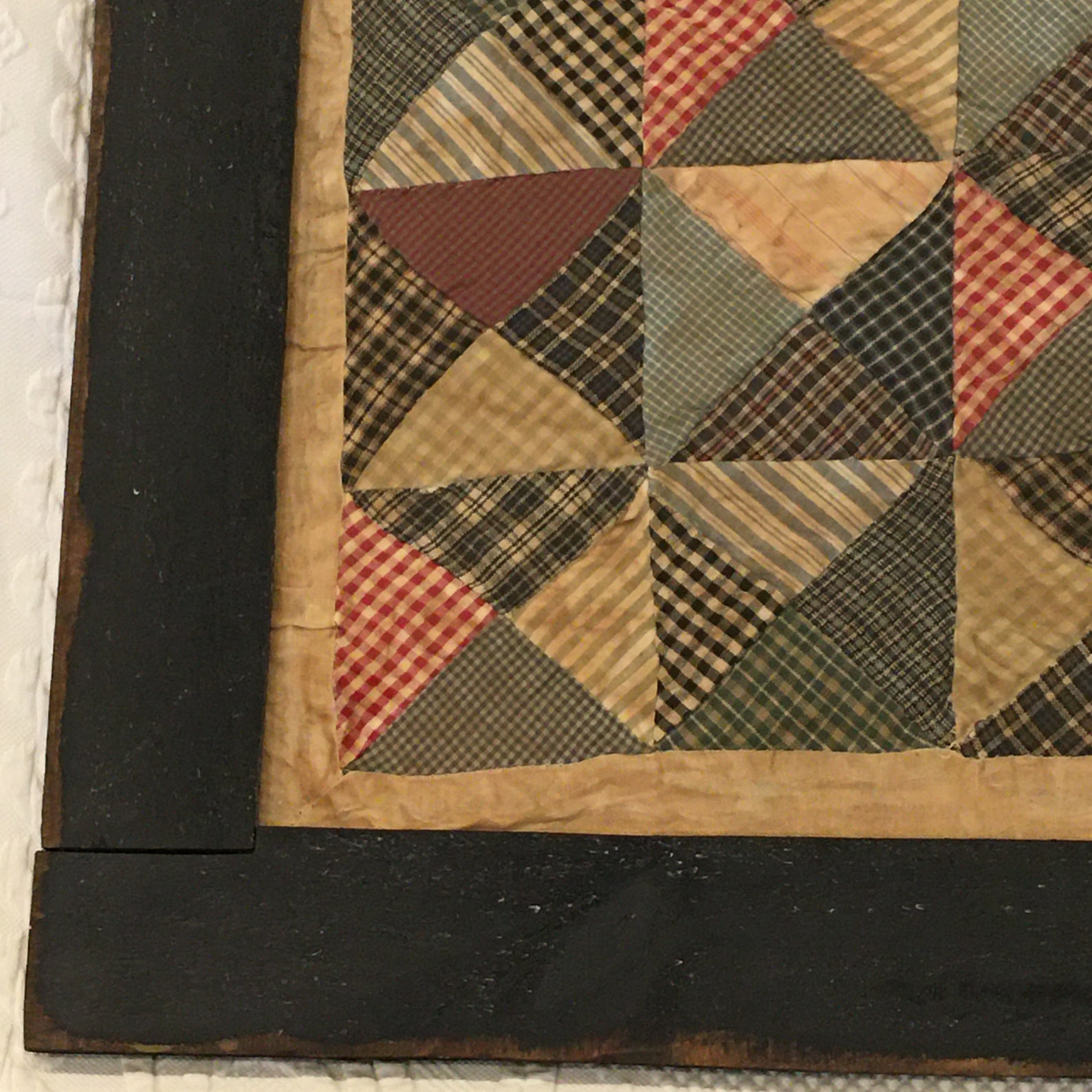 Framed Quilt With Homespun Fabrics in Triangles Making Up Etsy