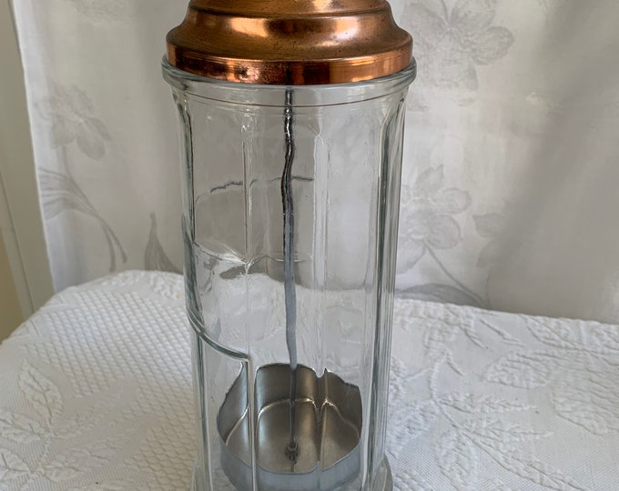 Vintage Copper Glass Straw Holder. Vintage Straw Jar to Store and