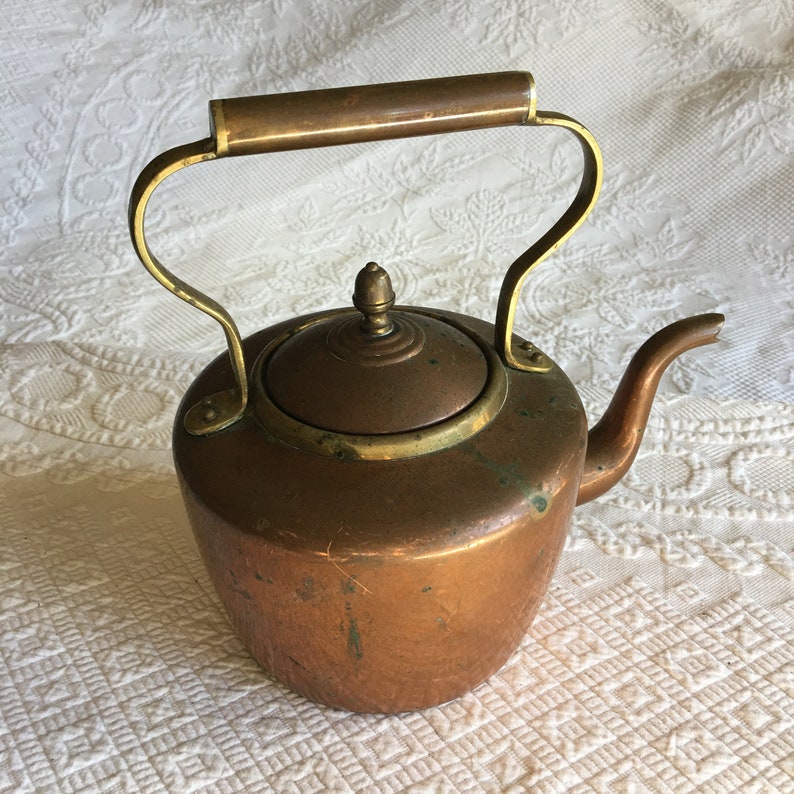Antique Copper and Brass Tea Kettle With Stationary Handle. Etsy