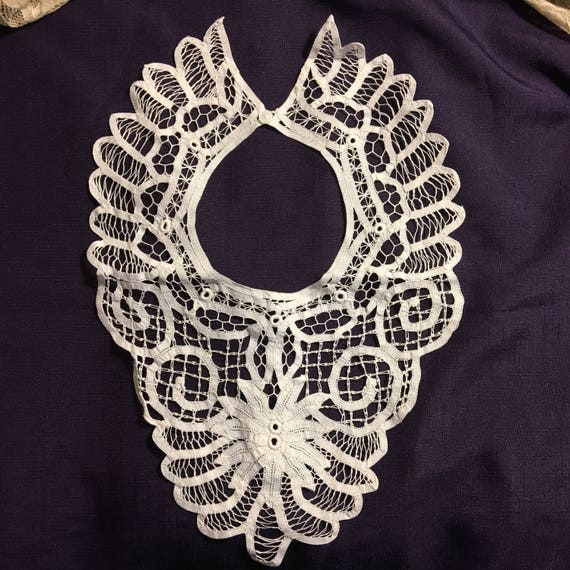 Vintage Battenberg Lace Bib Collar. White Battenb… - image 1