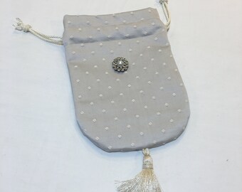 Handmade Embroidered Linen Reticule Purse. White Tassel, Light Blue ...