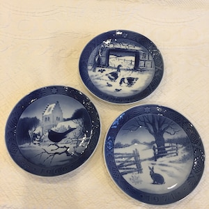 Vintage Royal Copenhagen Denmark Plate. Holes to Hang. Choose One. Blackbird at Christmas Time, In the Cold Farmyard or Hare in Winter.
