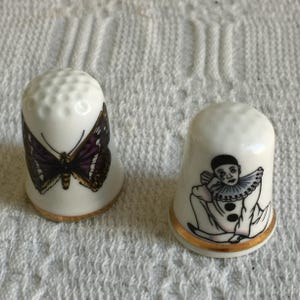 Vintage Porcelain Thimble. Choose Finsbury Fine Bone China with Crying Clown or Butterfly Thimble Made in England. COLLECTOR THIMBLE.