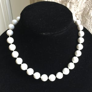 Vintage White Knotted Bead Necklace from Hong Kong. Slide Catch Bead Latch. Choker Style 18&quot; Necklace.