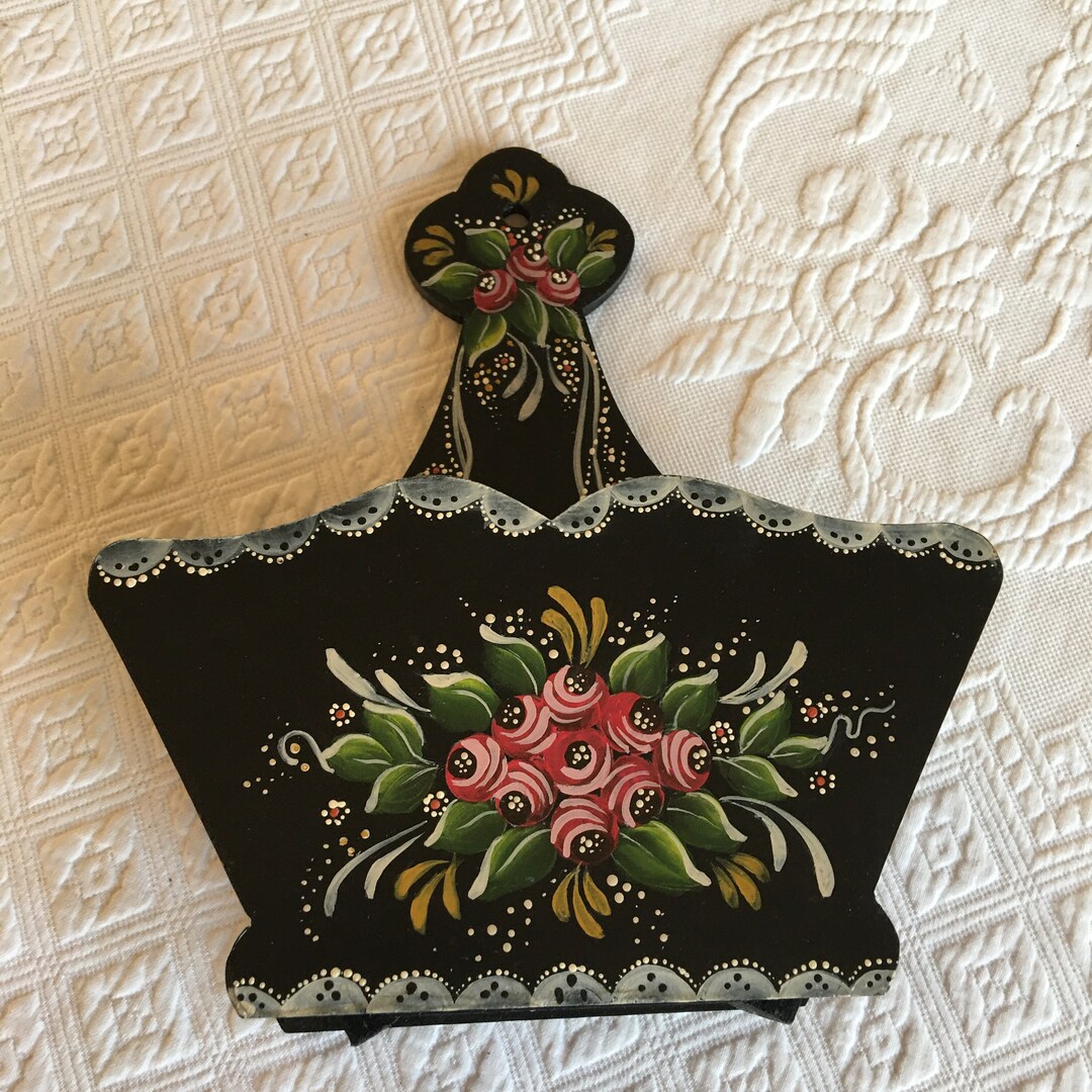 Vintage Wood Wall Box. Shelf. Hand Painted Flowers Ribbons Etsy