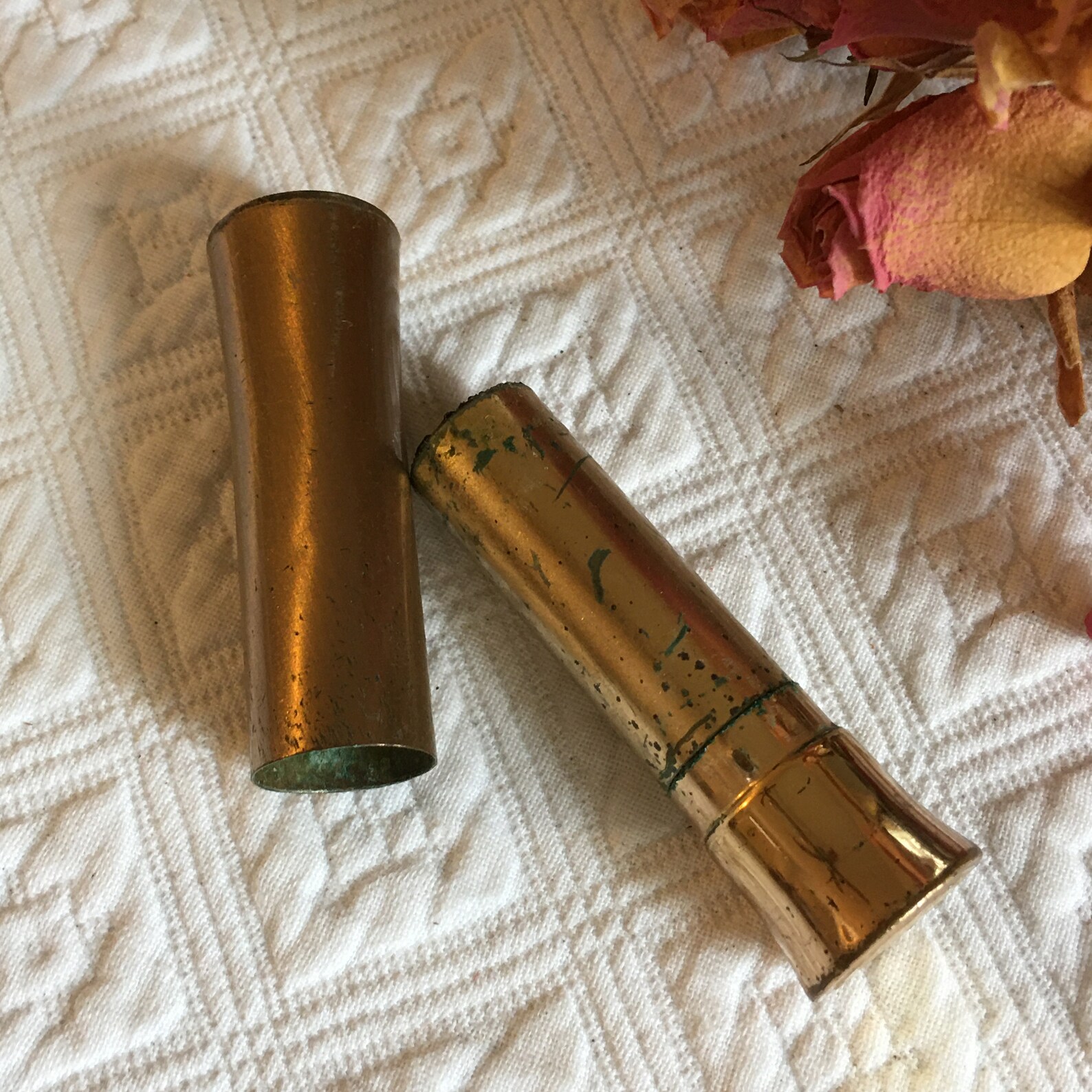 Vintage Old Brass Lipstick Tube. On the End is an Etched Crown Etsy