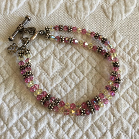 Vintage 925 Pink and Yellow Faceted Stone Bracele… - image 1