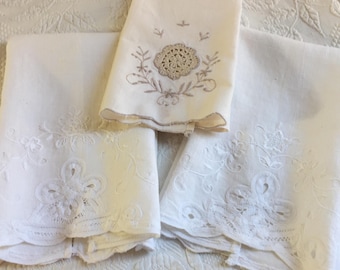 Vintage Embroidered Openwork Tea Towel W/ Scalloped Edge. Two Battenberg Lace Edge and Embroidery or Choose Crocheted Flower and Embroidery.