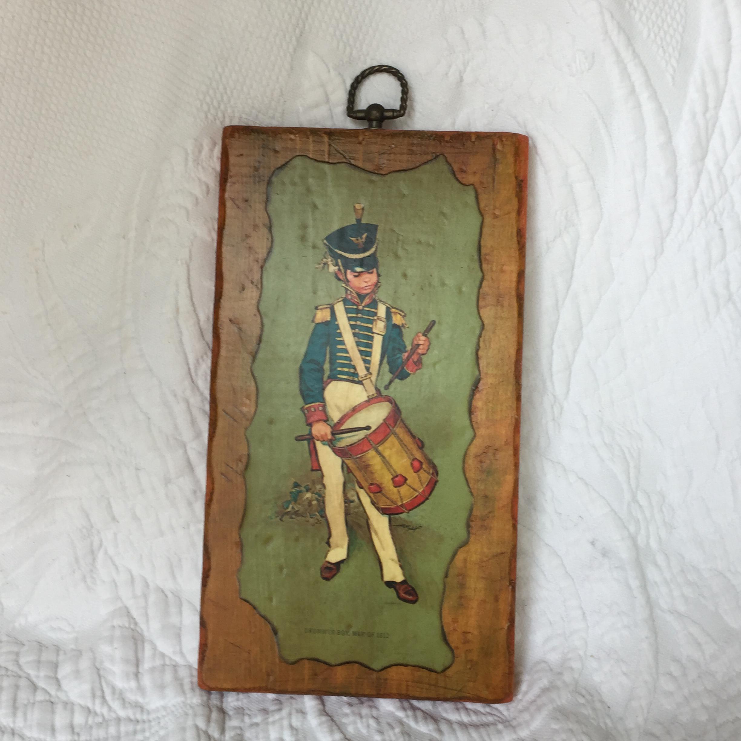 Vintage Drummer Boy From War of 1812 Wooden Plaque. Charming