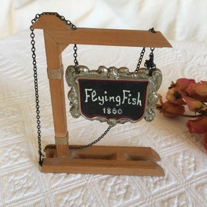 Vintage Mini Sign Post. Wooden Sign Post and Metal Ornate Sign Frame With Black Board on Red That Can Be Painted. Miniature Estate Sign.