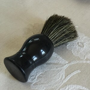 Vintage Pure Brand Mans Shaving Brush. Black Plastic Handle with Natural Badger Bristles.