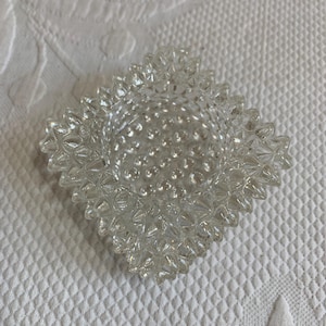 Vintage Clear Glass Spike Hobnailed Salt Cellar. Square Design with Round Holder. Could Use the Cellar for a Candle Holder.