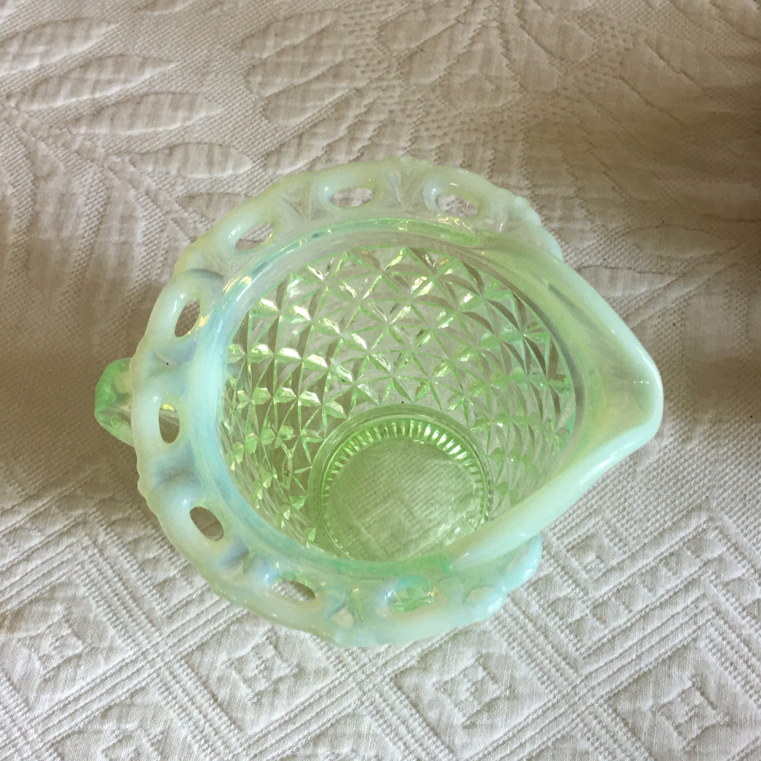Green Vs Ruffly Vintage Lime Green Diamond Pattern Cream Pitcher With Ruffly Openwork ...