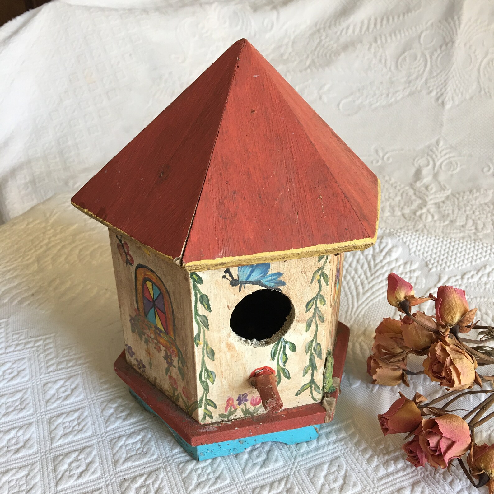 Vintage Birdhouse. Hand Painted Bird House With Hexagon Shape. Etsy