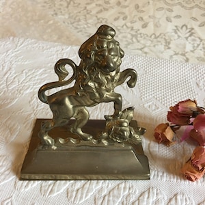 Vintage Solid Brass Lion and Rose Bookend. Single Solid Brass Bookend. Elegant for the Office or Library.