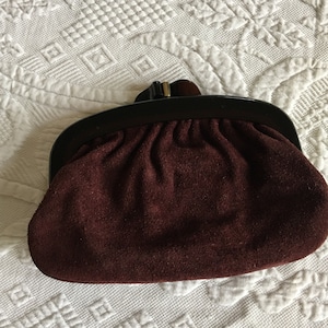 Vintage Lord and Taylor Two-Sided Leather Suede Purse. Celluloid and Metal Snap Double Latch. Plastic Lining. Tag Inside.
