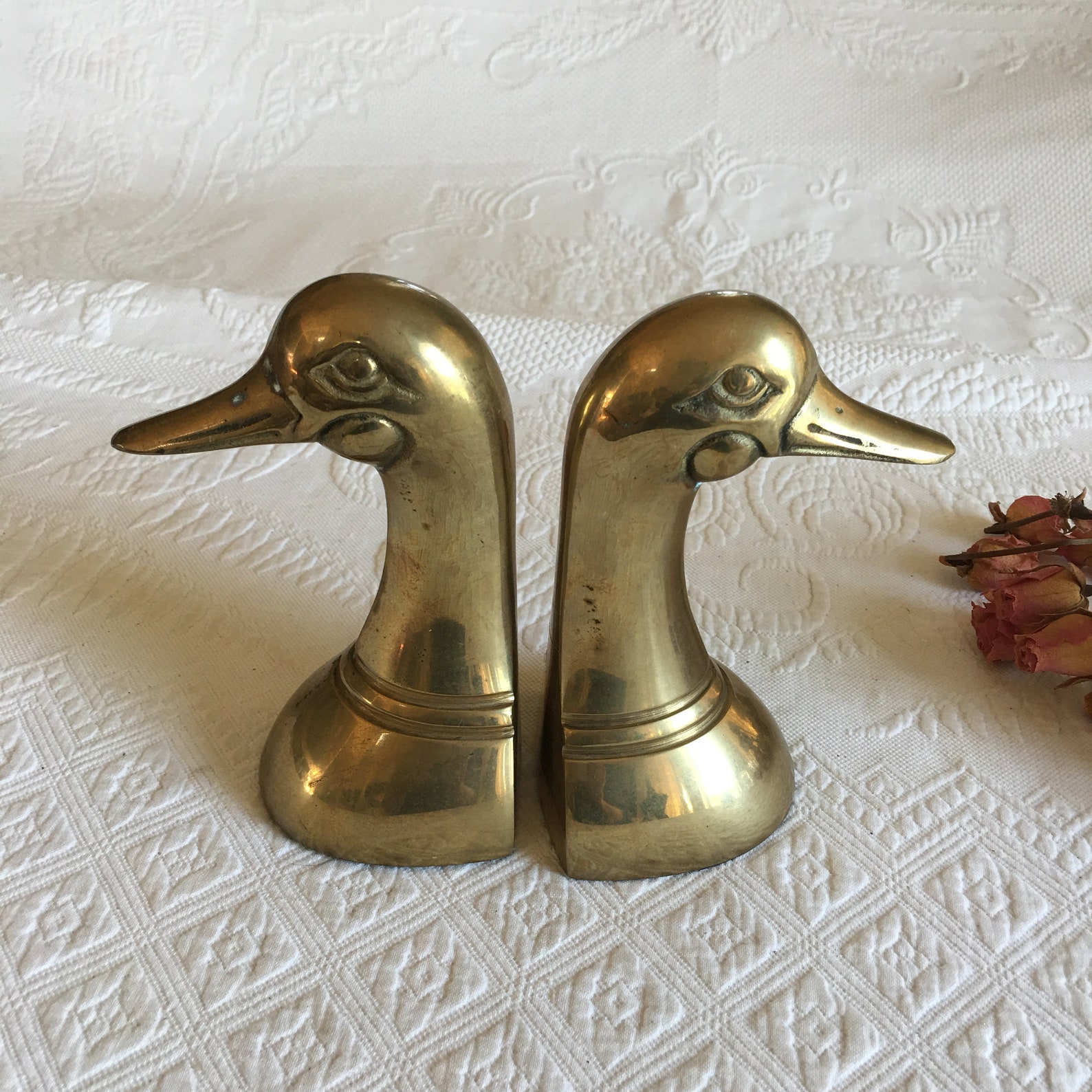 Vintage Duck Bookends. Brass Over Copper Duck Head Bookends or Etsy