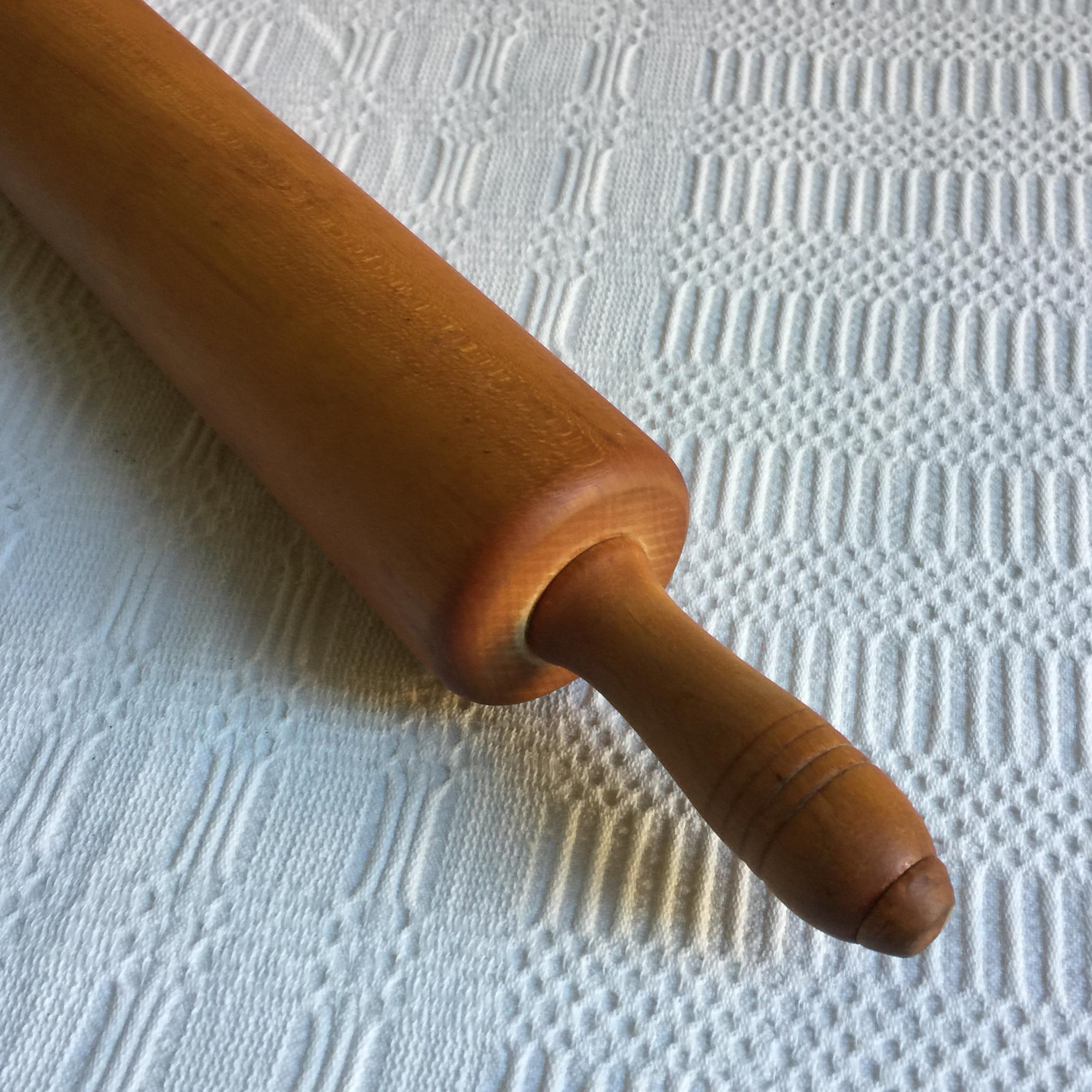 Rolling Pin Rounded Edge Vintage Wood Rolling Pin With 4 Ridged Lines in Revolving Handles on ...