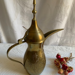 Vintage Brass Teapot With Etched Designs , Brass Coffee Pot, Boho