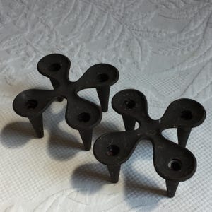 Vintage Pair Candle Holders. 1960s Danish Black Cast Iron Small Candle Holders. 8 - 7/16&quot; Candle Holders.