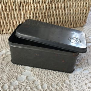 Vintage Rectangular Tin Camel Cigarette Tin with Embossed Circle with Man Walking a Camel. Display Storage Tin.