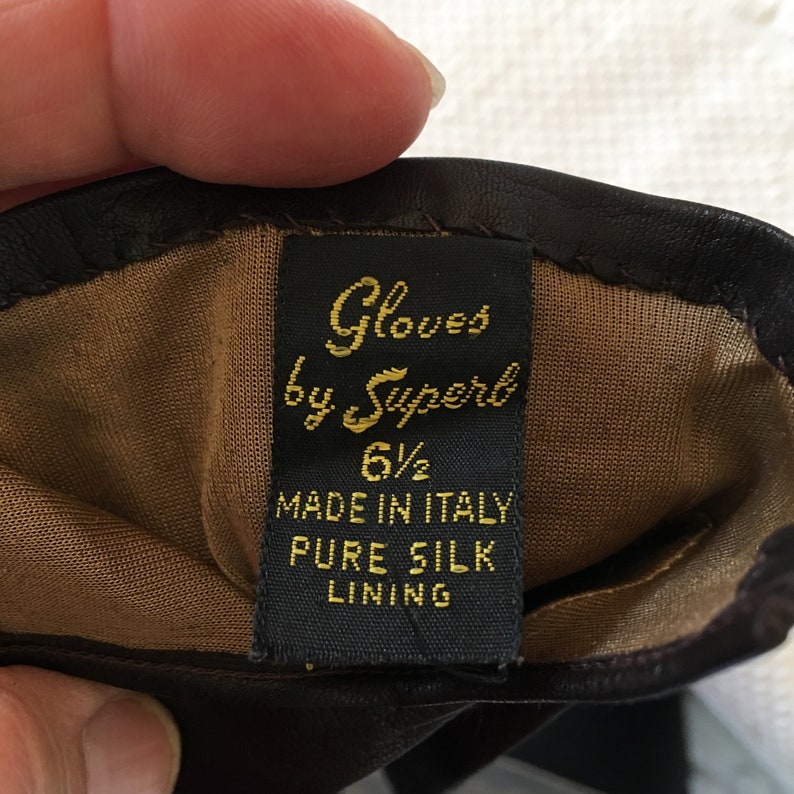 Pure Silk Lining Gloves by Superb Size 6 12 Vintage Brown Leather Gloves With Wrist Slit Vent Made in Italy.