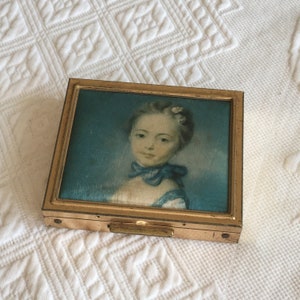 Vintage Silk Fabric Pill Box with Mirror Inside Lid. Use as a Pill Box or to Store Stud Earrings.