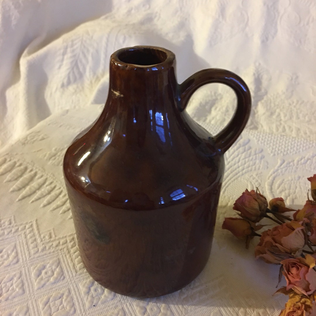 Antique Brown Jug With One Side Handle. Brown Stoneware Jug. Etsy