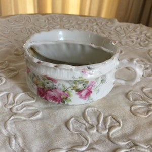 Vintage Shaving or Mustache Mug. Low Mug Sytle with Pink and Green Flowers. Ruffly Edges on the Mug.