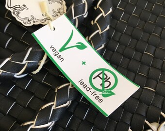 Alyssa Woven Faux Leather Black and Light Gray Woven Large  Great for Carrying Work Supplies or Carry as