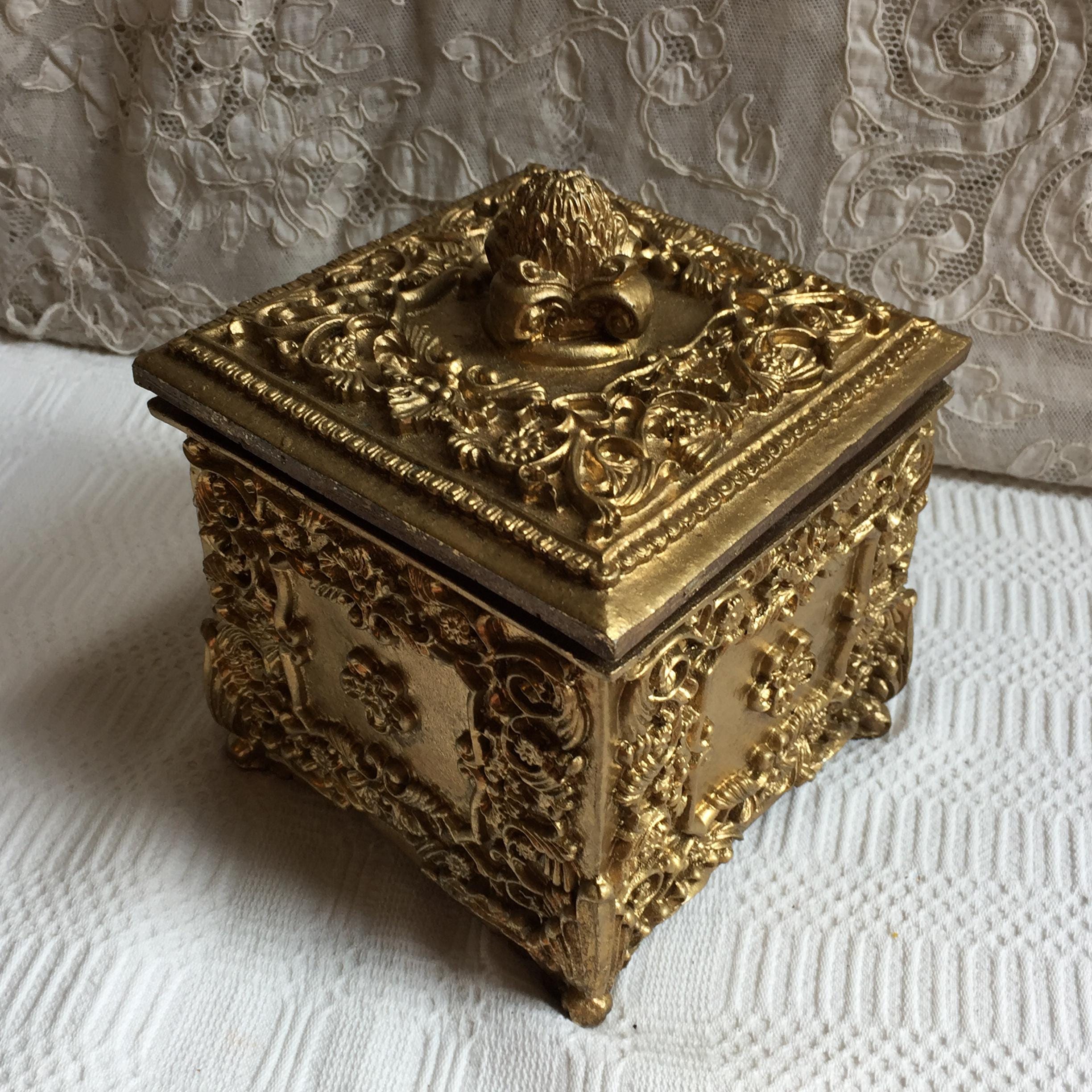 Vintage Gold Molded Composite Box With Legs on Bottom. Fancy Molded ...
