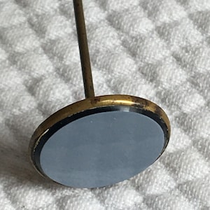 Blue Round Design Hat Pin with Gold Tone Long Shaft. Blue Disk Type Design Hat Pin. 3/4&quot; X 10&quot; Long Hat Pin.