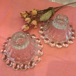 Vintage Imperial Candlewick Candlesticks. Pair of Candlewick Candle Holders With Hobnail Type Edge Design.